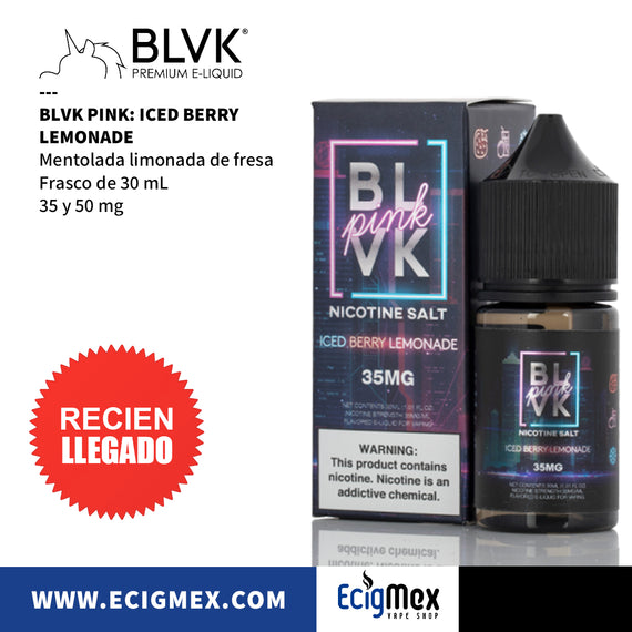 Líquido / Eliquid para vapeo BLVK PINK Sabor Base Fresa y Sales de Nicotina varios sabores 30 mL