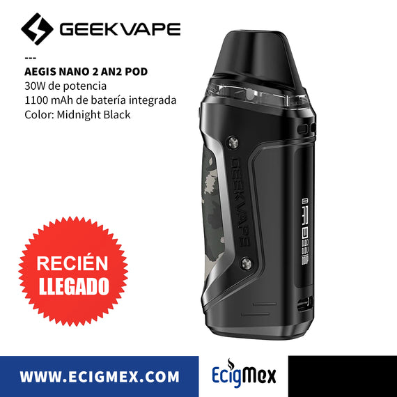 Kit Vapeador Geek Vape Aegis Nano 2 AN2 Batería Integrada 1100 mAh Potencia 30W Resistente al Agua-Polvo-Golpes Diseño Compacto