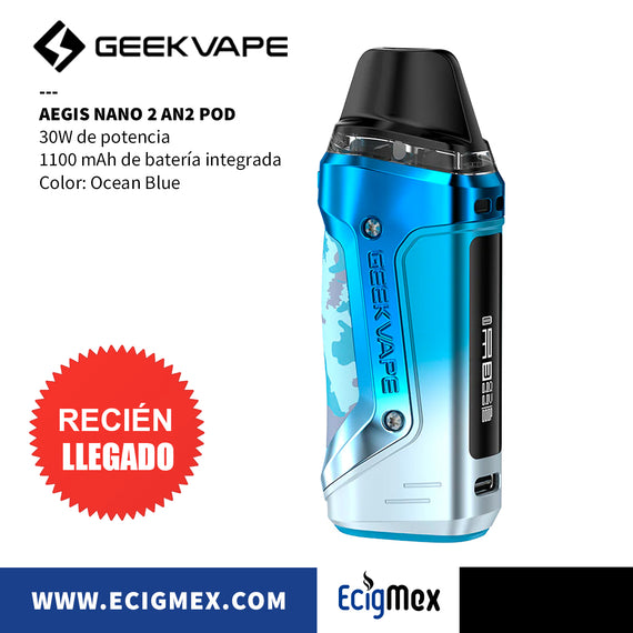 Kit Vapeador Geek Vape Aegis Nano 2 AN2 Batería Integrada 1100 mAh Potencia 30W Resistente al Agua-Polvo-Golpes Diseño Compacto