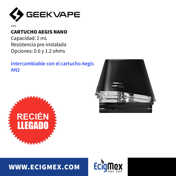 Cartucho Geek Vape Aegis Nano y Aegis Nano 2 AN2 Capacidad 2 mL Recomendado para Nic Salts