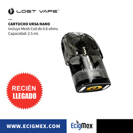 Cartucho para POD Lost Vape URSA Nano Capacidad 2.5 mL Incluye Mesh Coil
