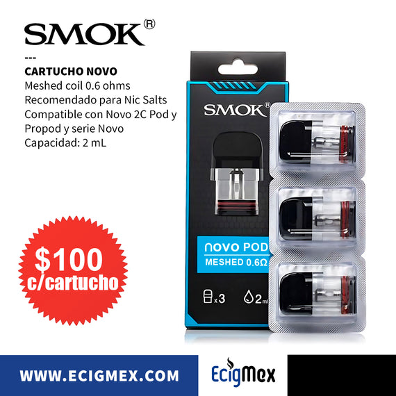 Cartucho para POD Kit Smok NOVO NOVO 2 NOVO 3 NOVO 2X y NOVO M con opciones Mesh y Dual Coils para vapeo MTL