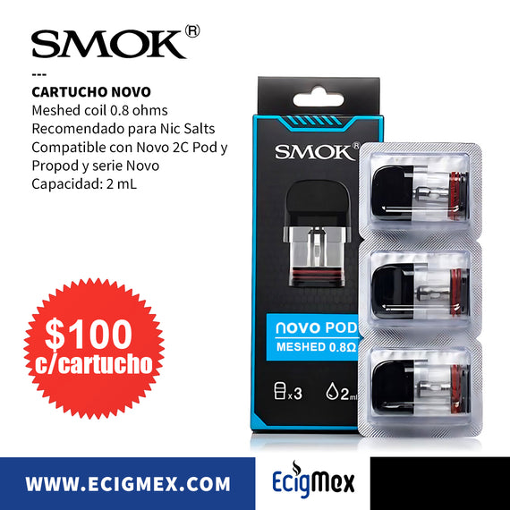 Cartucho para POD Kit Smok NOVO NOVO 2 NOVO 3 NOVO 2X y NOVO M con opciones Mesh y Dual Coils para vapeo MTL