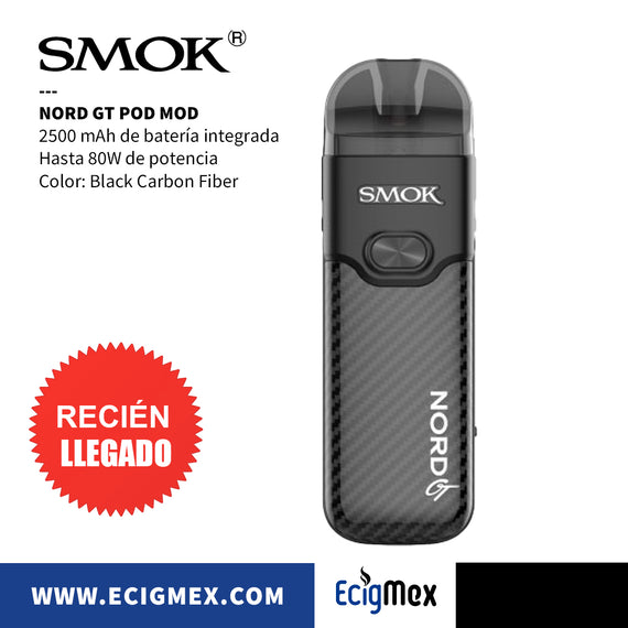 POD MOD Smok Nord GT 2500 mAh Hasta 80W de potencia Para RPM 3 coils Capacidad 5 mL y Pantalla OLED