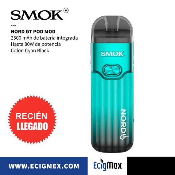 POD MOD Smok Nord GT 2500 mAh Hasta 80W de potencia Para RPM 3 coils Capacidad 5 mL y Pantalla OLED