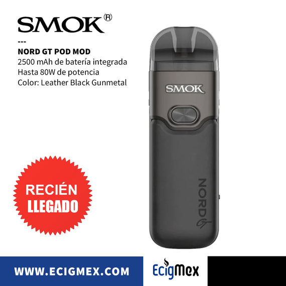 POD MOD Smok Nord GT 2500 mAh Hasta 80W de potencia Para RPM 3 coils Capacidad 5 mL y Pantalla OLED