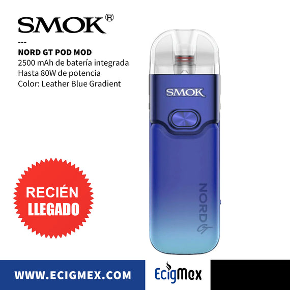 POD MOD Smok Nord GT 2500 mAh Hasta 80W de potencia Para RPM 3 coils Capacidad 5 mL y Pantalla OLED