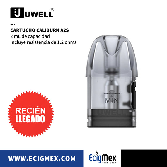 Cartucho para cigarro electrónico Uwell Caliburn A2 Coil 0.9 ohms y A2S Coil de 1.2 ohms con capacidad de 2 mL