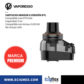 Cartucho Vaporesso para ARMOUR G compatible con GTX Coils Capacidad 5 mL Versión DTL