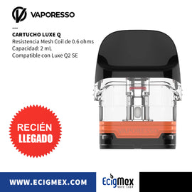 Cartucho para Vaporesso LUXE Q Incluye Mesh Coil Diversos ohms Recomendado para Nic Salts Capacidad 2 y 3 mL