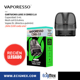 Cartucho para Vaporesso Luxe X con Mesh Coil de 0.4, 0.6 y 0.8 ohms Capacidad 5 mL Diseño traslúcido futurista