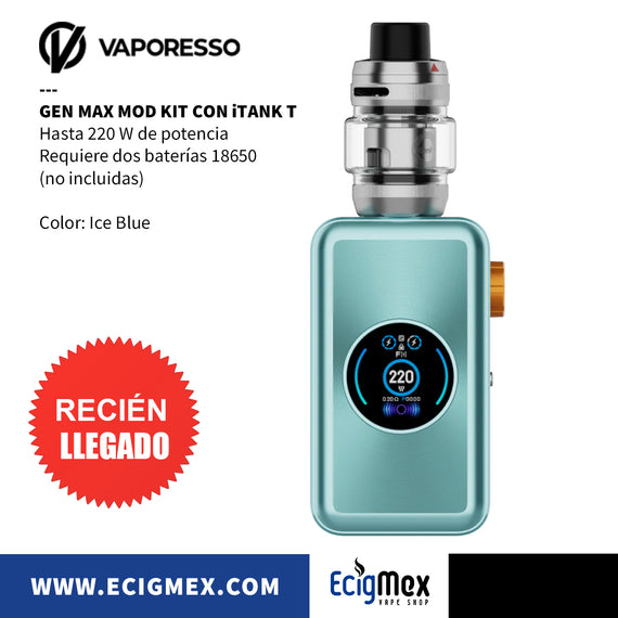 MOD KIT Vaporizador Vaporesso GEN MAX con NUEVO Atomizador iTank T Requiere 2 baterías 18650 Hasta 220W de potencia