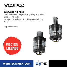 Cartucho Voopoo PnP II para Drag H80S y Drag E60 y PnP Pod II para Drag H40 Diferentes Capacidades Misma Compatibilidad Emplea la serie PnP Coils