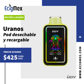 POD Desechable iJoy Uranus Batería de 850 mAh Pantalla HD indicadora y control IA Hasta 25,000 puffs y 20 mL de Nic Salts con sabores intensos (Copia)