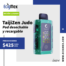 POD Desechable iJoy Taijizen Judo 24000 Batería de 850 mAh MEGA Pantalla indicadora de Carga y Líquido Hasta 24,000 puffs y 25 mL de Nic Salts con sabores intensos