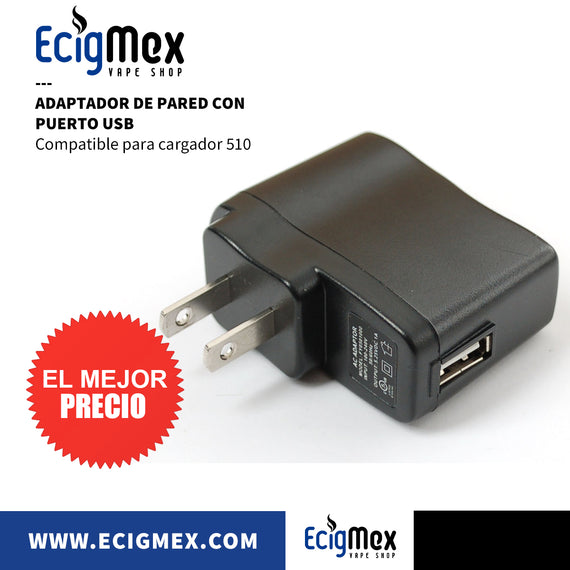 Adaptador de pared con Puerto USB para cargador eGo CE5 Entrada Rosca 510