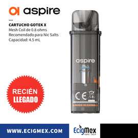 Cartucho Aspire para GoTex X Pod Resistencia Mesh Coil 0.8 ohms No reemplazable 4.5 mL