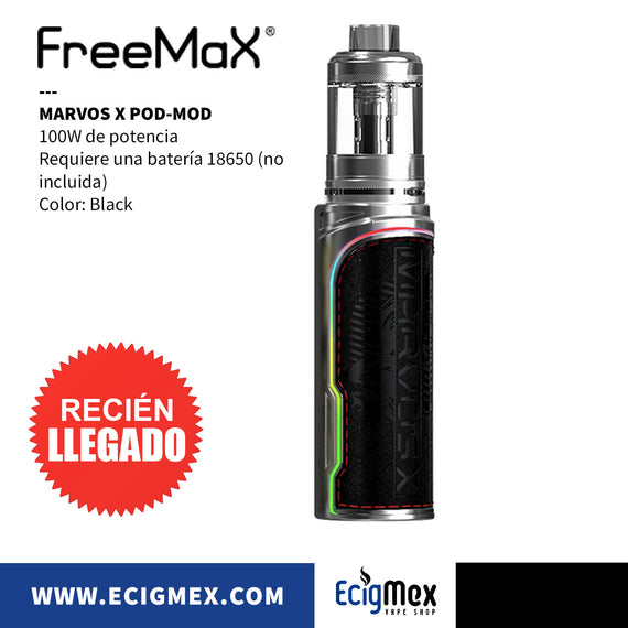 Kit Inicial FreeMax Marvos X 100 W Diseño Lighting y Tecnología Doble Mesh-D Coil Requiere batería externa 18650