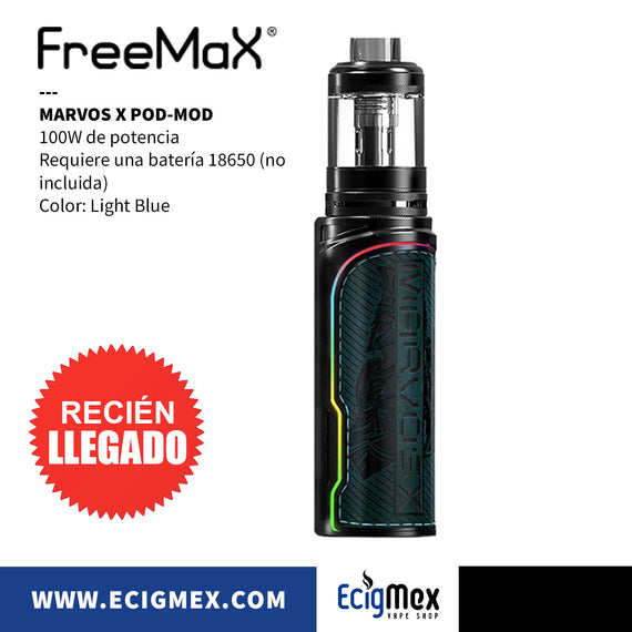 Kit Inicial FreeMax Marvos X 100 W Diseño Lighting y Tecnología Doble Mesh-D Coil Requiere batería externa 18650