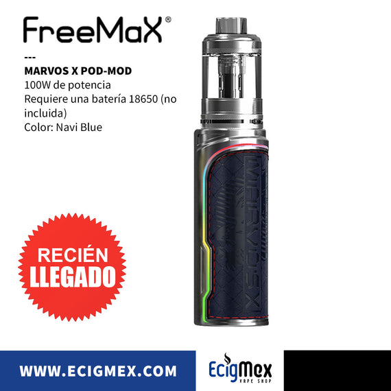 Kit Inicial FreeMax Marvos X 100 W Diseño Lighting y Tecnología Doble Mesh-D Coil Requiere batería externa 18650