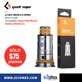 Resistencias Geek Vape Serie G-Coil Kanthal y Mesh efectivas a bajo costo compatibles con Aegis Pod y varios pods más