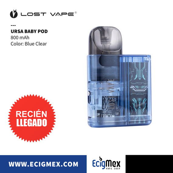POD Vaporizador Lost Vape URSA Baby Kit 800 mAh Capacidad 2.5 mL Diseño Extravagante y Traslúcido