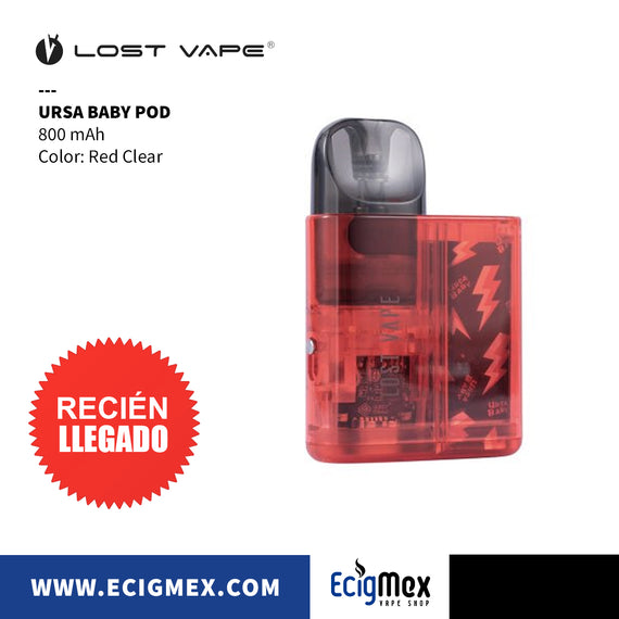 POD Vaporizador Lost Vape URSA Baby Kit 800 mAh Capacidad 2.5 mL Diseño Extravagante y Traslúcido