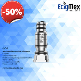 Resistencia para vaporizador One Vape Golden Ratio POD Varias Capacidades Mesh y Regular