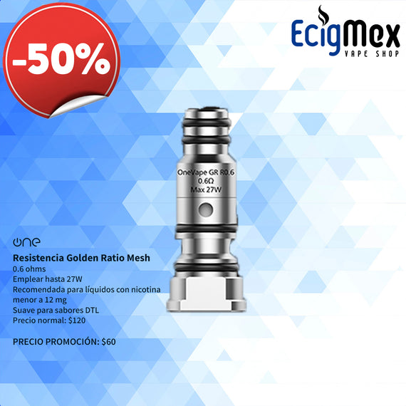 Resistencia para vaporizador One Vape Golden Ratio POD Varias Capacidades Mesh y Regular