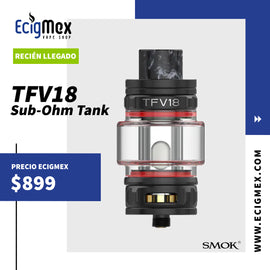 Atomizador Smok TFV18 Sub-Ohm Tank Flujo de Aire Inferior Vapeo DL y RDL Capacidad 7.5 mL