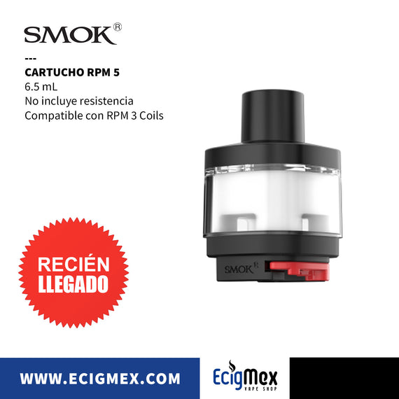 Cartucho para POD Smok RPM 5 Compatible con RPM 3 Coils Capacidad de 2 y 6.5 mL sin resistencia