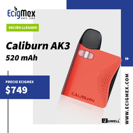 POD Uwell Caliburn AK3 520 mAh Diseño Ligero y Elegante Cartuchos compatibles con Serie A3 Recomendado para Nic Salts