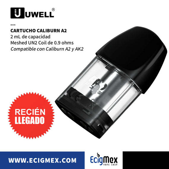 Cartucho para cigarro electrónico Uwell Caliburn A2 Coil 0.9 ohms y A2S Coil de 1.2 ohms con capacidad de 2 mL