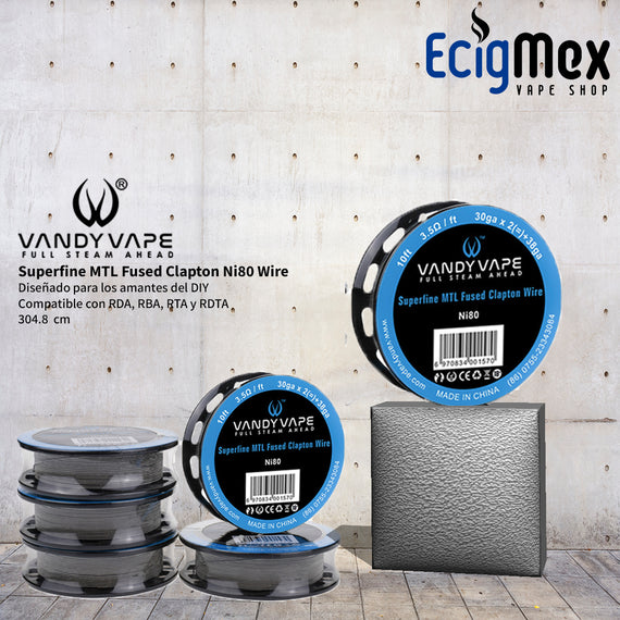 Alambre Vandy Vape Ni80 Superfine MTL Fused Clapton Wire para RDA RBA RTA 3.5 ohms