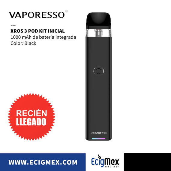 POD Inicial Vaporesso XROS 3 1000 mAh Cartucho 0.6 ohms Diseño Estético con Indicador de batería Neón
