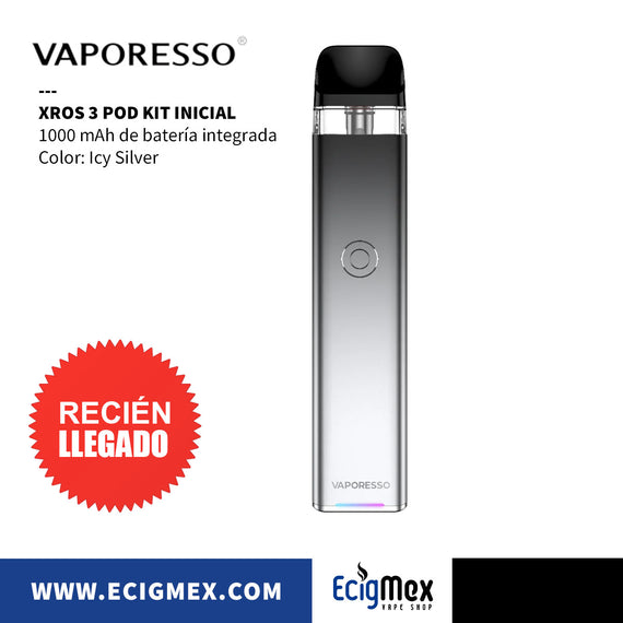 POD Inicial Vaporesso XROS 3 1000 mAh Cartucho 0.6 ohms Diseño Estético con Indicador de batería Neón