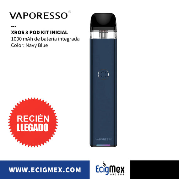 POD Inicial Vaporesso XROS 3 1000 mAh Cartucho 0.6 ohms Diseño Estético con Indicador de batería Neón