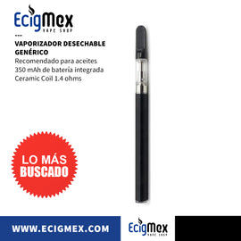 Vaporizador Desechable Genérico 350 mAh y Resistencia 1.4 ohms Ideal Aceites Herbales color negro