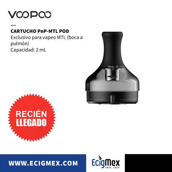 Cartucho Voopoo para PnP-MTL Tank Vapeo Boca a Pulmón Capacidad 2 mL Sin Resistencia