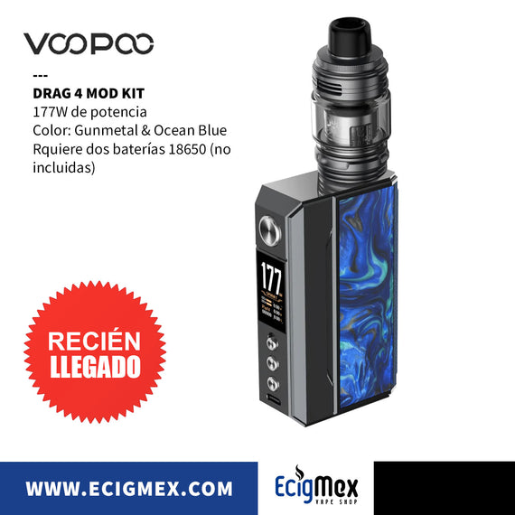 MOD KIT Voopoo Drag 4 con UForce-L Tank y nueva Serie Coils PnP-TW Hasta 177W de Potencia Requiere 2 baterías 18650 Alto Rendimiento