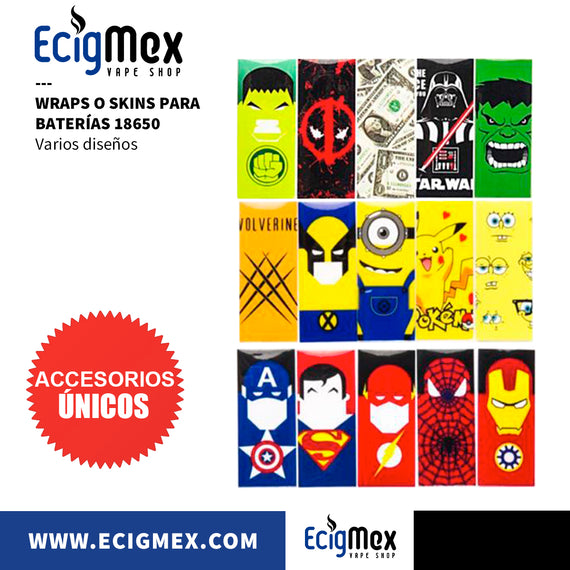 Wraps y Skins para baterías de vapeo medida 18650 ¡Diseños Fantásticos!