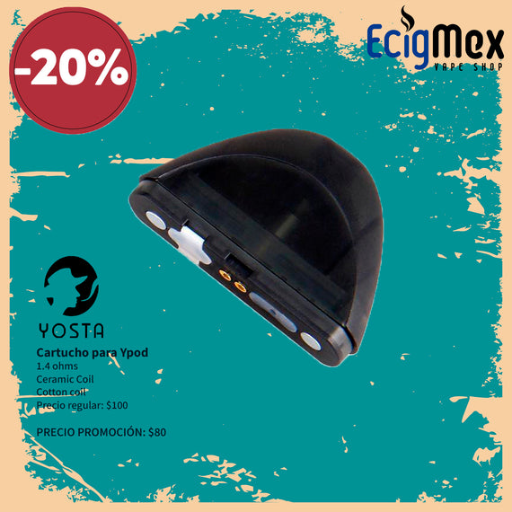 Cartucho para cigarro electrónico Yosta Ypod con capacidad de 2 mL ceramica y algodon